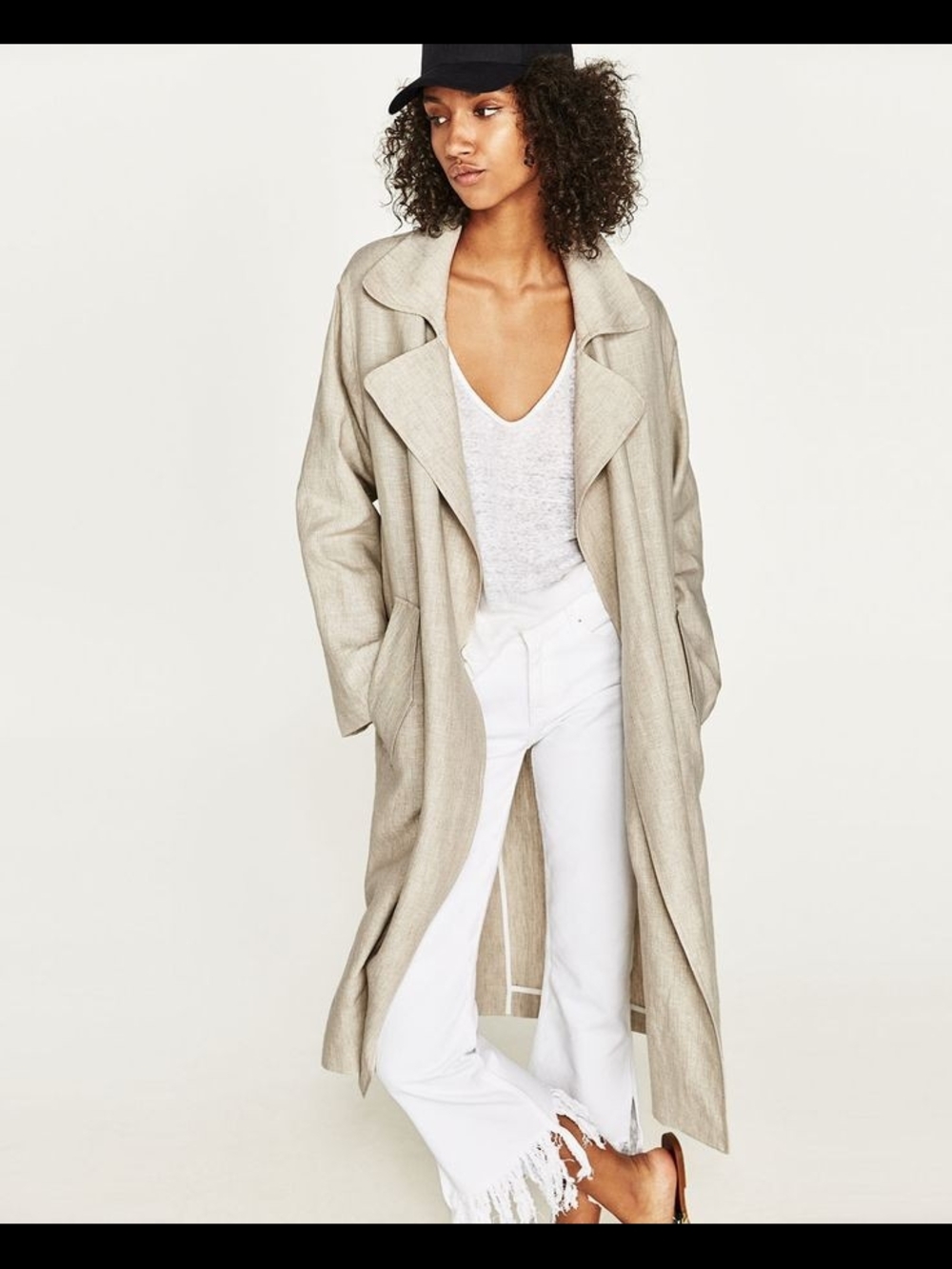 ZARA Relaxed Light Beige Long Trench Coat for Women